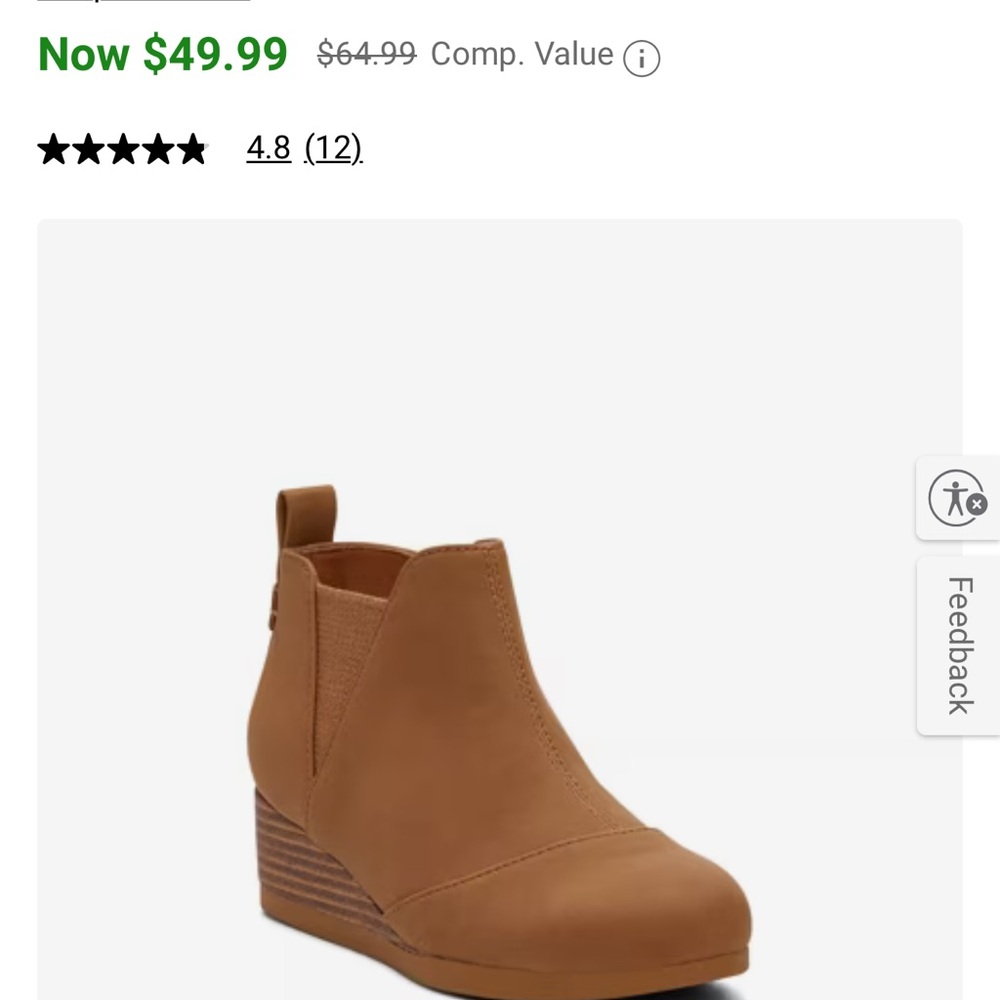 Girl’s Toms Kelsey Wedge Bootie (Sz3)